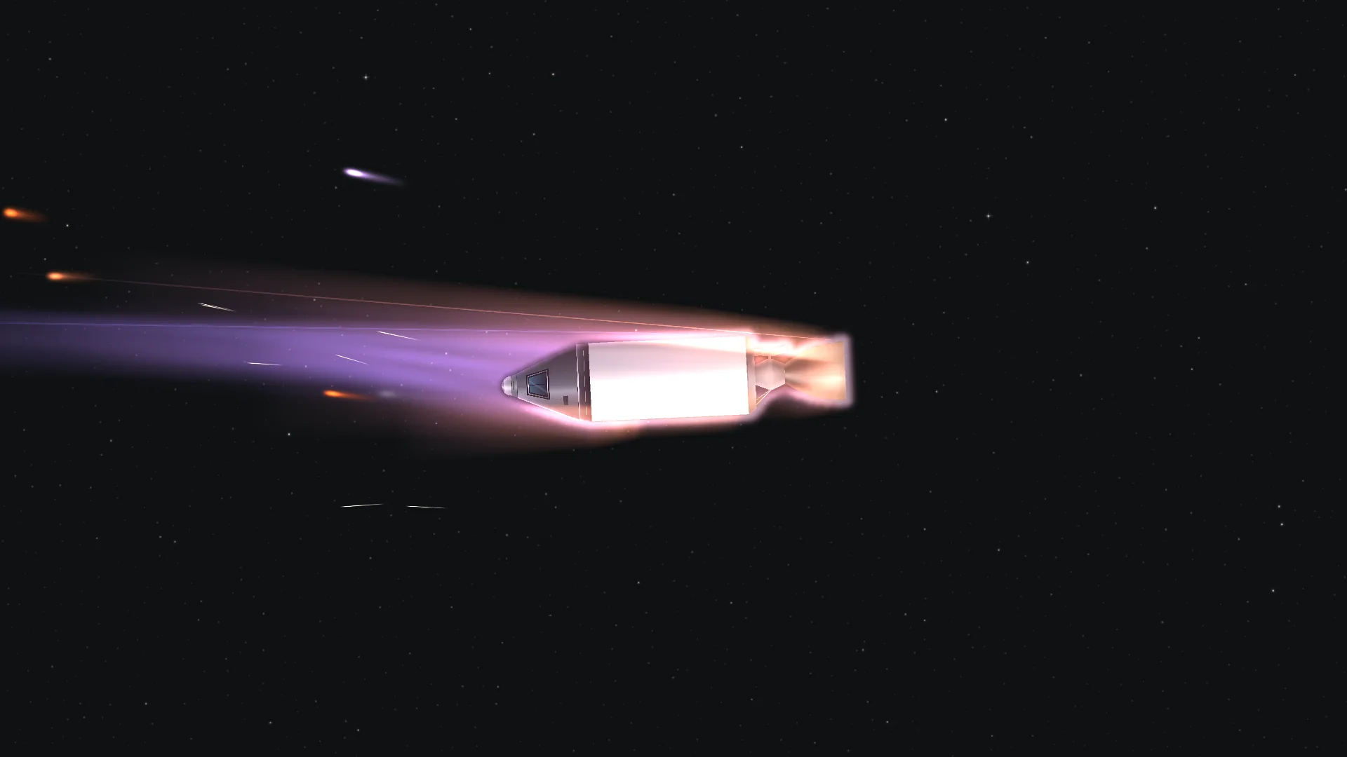 Glowing plasma flowing around a spacecraft during re-entry