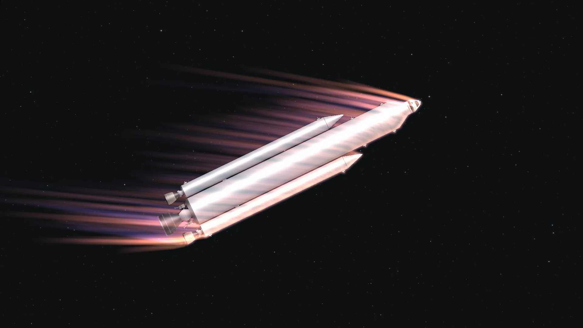 A spacecraft surrounded by atmospheric entry plasma in Rocket Foundry
